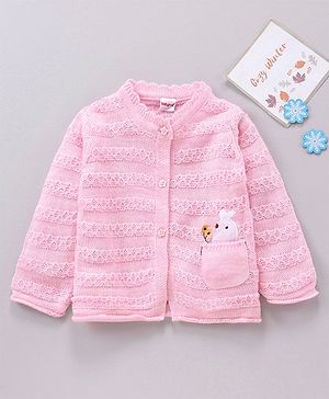 Babyhug Cotton Knit Full Sleeves Sweater Bird Design - Pink