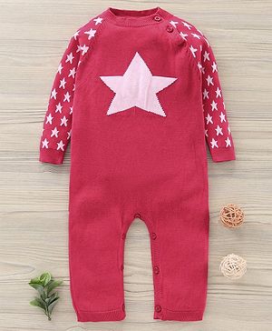Babyhug Cotton Full Sleeves Romper Star Design - Red