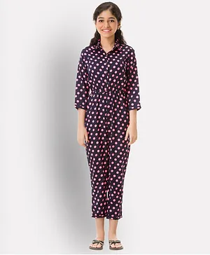 UPTOWNIE Full Sleeves Polka Dots Print Jumpsuit - Black