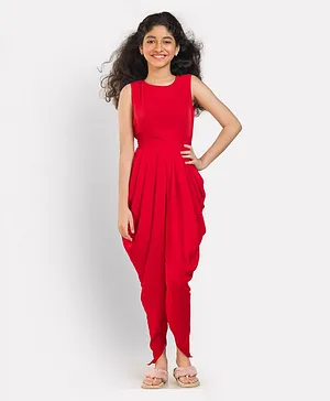 UPTOWNIE Sleeveless Solid Dhoti Style Jumpsuit - Red