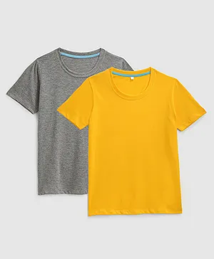 KIDSCRAFT Pack Of 2 Half Sleeves Solid Print Regular Tee - Grey & Yellow