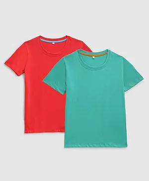 KIDSCRAFT Pack Of 2 Half Sleeves Solid Print Regular Tee - Red & Blue
