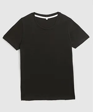 KIDSCRAFT Solid Print Half Sleeves T Shirt - Black