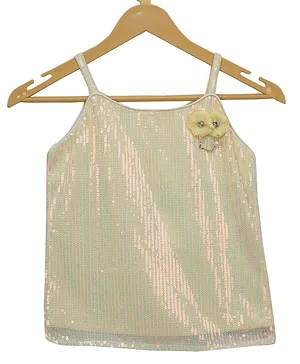 Tiny Girl Sleeveless Sequin And Flower Embellished Top - Lemon