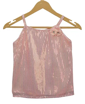 Tiny Girl Sleeveless Sequin And Flower Embellished Top - Peach