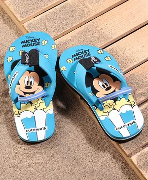 Cute Walk by Babyhug Flip Flops With Back Strap Mickey Mouse Print - Blue
