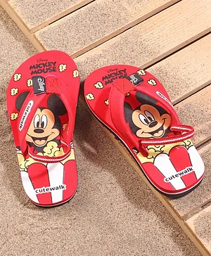 Cute Walk by Babyhug Flip Flops With Back Strap Mickey Mouse Print - Red