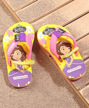 Cute Walk by Babyhug Flip Flops With Back Strap Sofia The First Print - Yellow