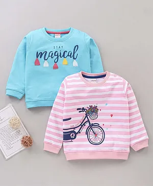 Babyhug Full Sleeves Sweatshirts Printed Pack of 2- Blue Pink