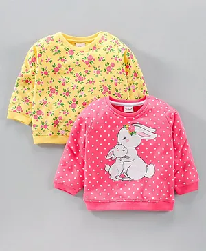 Babyhug Full Sleeves Cotton Knit Sweatshirts Floral & Bunny Print Pack of 2 - Multicolor