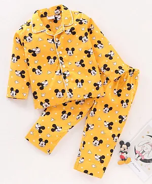 Babyhug Full Sleeves Night Suit Mickey Mouse Print- Yellow