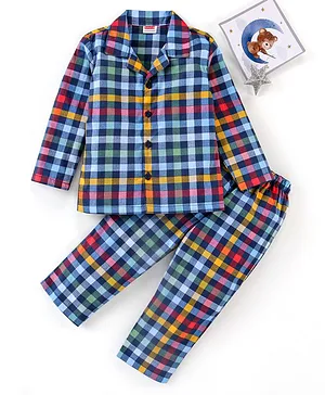 Babyhug Cotton Woven Full Sleeves Checks Night Suit - Multicolour