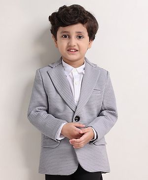 Babyhug Party Wear Full Sleeves Striped Blazer - Grey