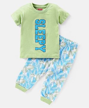 Babyhug Half Sleeves Cotton Night Suit Multiprint - Green Blue