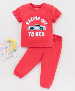 Babyhug Half Sleeves Printed T-Shirt & Pyjama Set - Red