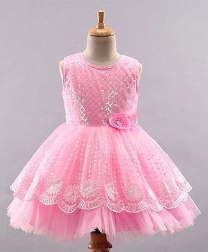 Babyhug Sleeveless Party Wear Sequinned Frock - Pink