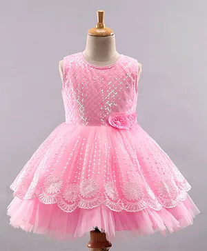 Babyhug Sleeveless Party Wear Sequinned Frock - Pink