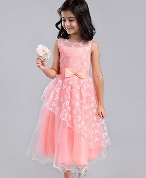 Babyhug Sleeveless Party Wear Shimmered Frock - Peach