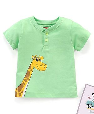 Babyhug Half Sleeves T-Shirt Giraffe Print - Green
