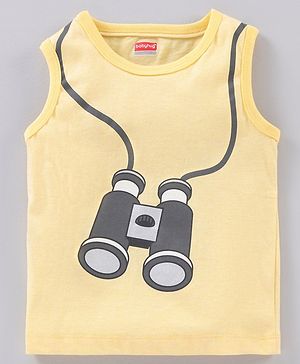 Babyhug Cotton Sleeveless T-Shirt 3D Binocular Print - Yellow