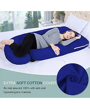 Get It 100% Cotton J Shape Premium maternity Pillow Removable Cover with Zip - Royal Blue