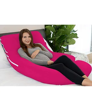 Get It 100% Cotton J Shape Premium maternity Pillow Removable Cover with Zip - Dark Pink