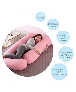 Get It 100% Cotton J Shape Premium maternIty Pillow Removable Cover wIth Zip - Baby Pink