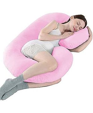 Get It 100% Cotton C Shape maternity Pillow Removable Cover with Zip - Baby Pink