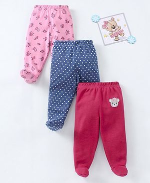 Babyhug Cotton Full Length Bootie Pant Polka Dot Print Pack Of 3 - Red Blue Pink