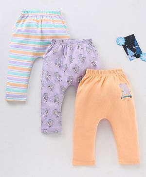 Babyhug Full Length Striped Diaper Pants Hippopotamus Print Pack of 3 - Multicolor