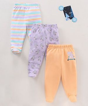 Babyhug Cotton Footed Leggings Multi Print Pack of 3  - Multicolour