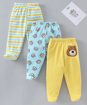 Babyhug Footed Bootie Leggings Stripes & Bear Print Pack Of 3 - Multicolor