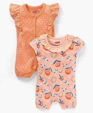 Babyhug 100% Cotton Half Sleeves Printed Romper - Pink Peach