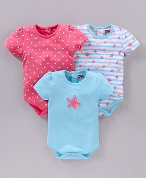 Babyhug 100% Cotton Half Sleeves Onesies Multiprint Pack Of 3 - Multicolor