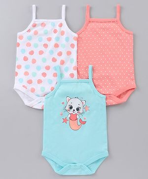 Babyhug Cotton Sleeveless Onesies Polka Dot Print Pack of 3 - Blue Pink White