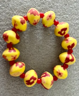 Kalacaree Printed Designer Beads Bracelet - Yellow Red