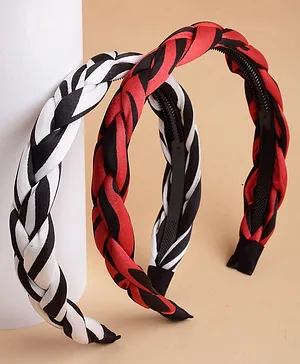 Stol'n Set Of 2 Solid Braided Hair Bands - White Black & Red