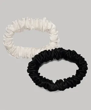 Mueras Satin Silk Skinny Hair Ties Set of 2 - Black & White
