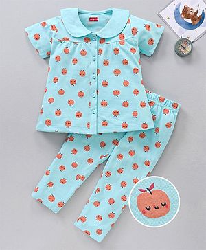 Babyhug Short Sleeves Night Suit Apple Print - Mint