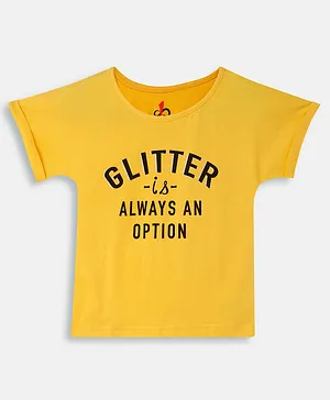 THETA Half Sleeves Glitter Print Top - Yellow