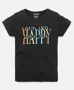 Mackly Half Sleeves Happy Printed T Shirt - Black