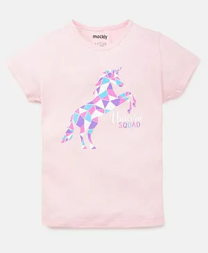 Mackly Half Sleeves Unicorn Printed T Shirt - Light Pink