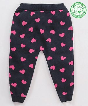 Babyhug 100% Organic Cotton Fleece & Thermal Bottoms Heart Print - Blue