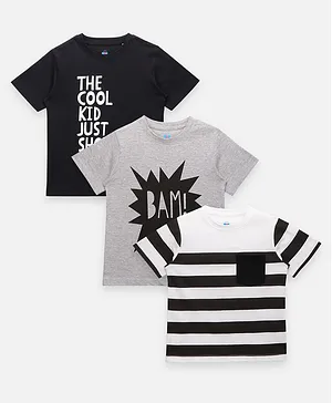 Lilpicks Couture Tricolor Stripes Printed Summer Cool Tshirts Set Of 3 - Black Grey Multi