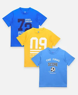 Lilpicks Couture Pack Of 3 Half Sleeves The Final Score Print Tee - Blue And Yellow