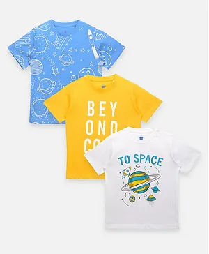 Lilpicks Couture To Space Printed Summer Cool Tshirts Pack Of 3 - Blue Yellow White
