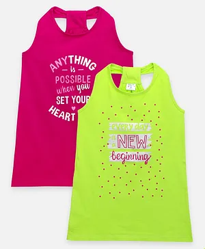 Lilpicks Couture Pack Of 2 Sleeveless Everyday New Beginning Print Dress - Pink & Green