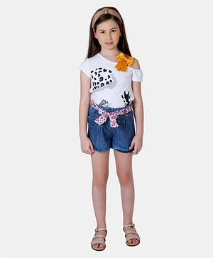 One Friday Short Sleeves Animal Printed Top - White