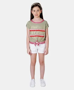 One Friday Short Sleeves Lace Top - Green