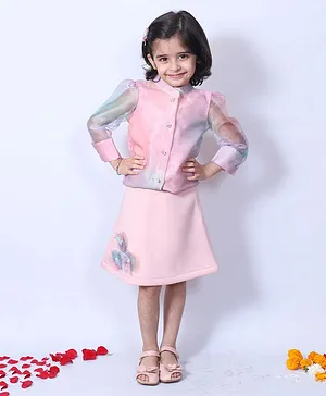 Pankhuri By Priyanka Full Sleeves Button Closure Top With Skirt  - Pink
